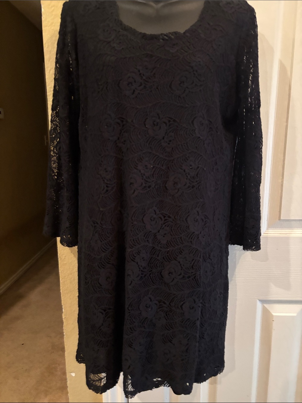 Uncle Frank Black Lace Long Sleeve Shift Dress